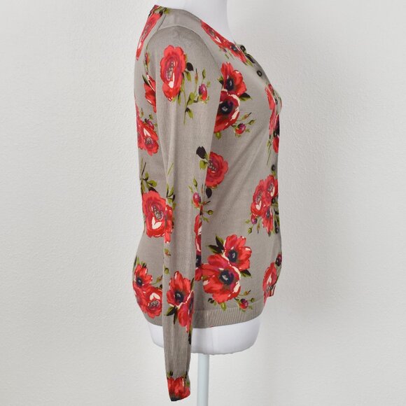 Boden Floral Rose Wool Cardigan Sweater - 4 - Picture 6 of 9